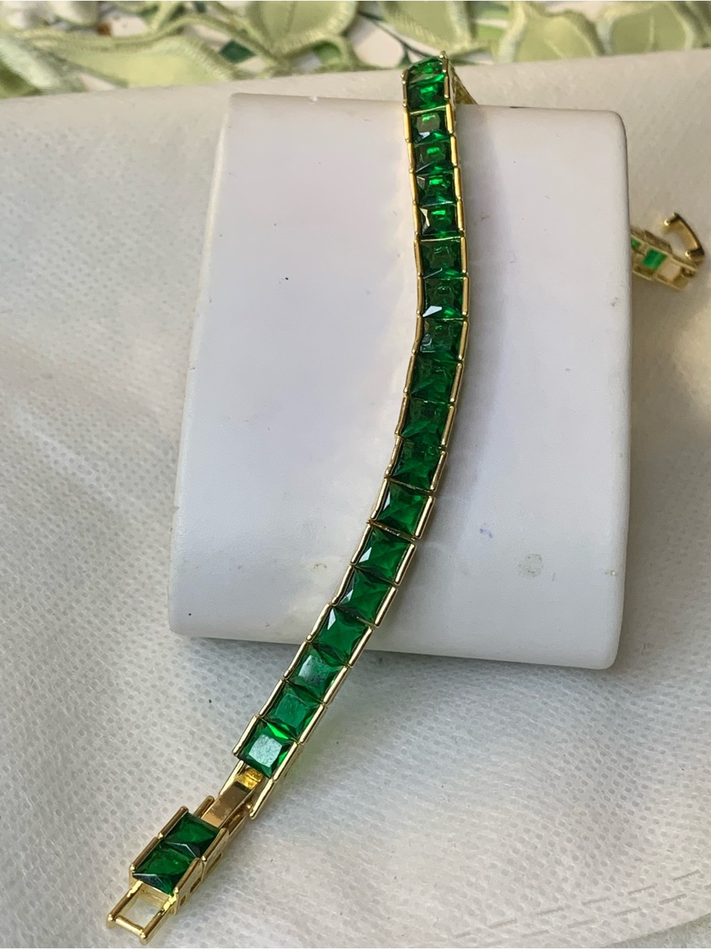 Gold-Tone Bracelet with Green Square Stones - Women Jewelry